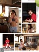 A collage of photos of a woman in a kitchen.